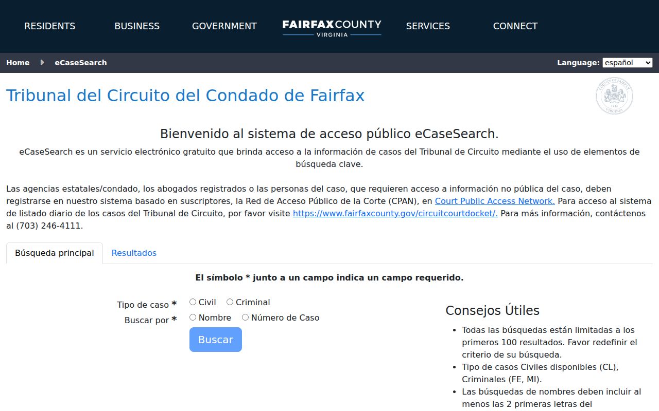 McLean residents directory Fairfax Circuit eCaseSearch controls